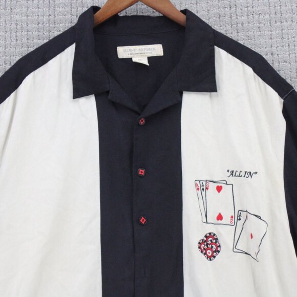Vintage Island Republic Silk Shirt 2XL Mens Beige All In Poker Graphic Art Rare - Picture 5 of 10